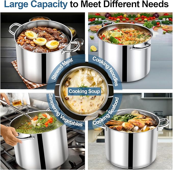 P&P CHEF 16 QT Stock Pot with Lid, Stainless Steel Large Cooking Pot, Soup Canning Stockpot for Stewing Simmering, Tri-ply Bottom for All Stoves, Heavy-Duty &Dishwasher Safe & Food-Grade - Image 4
