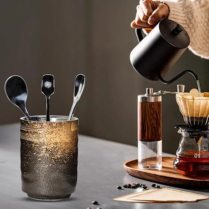 Ceramic Spoon Holder for Coffee Bar, Upright Tea Spoon Holder Cup, Coffee Stirrers Straws Stir Stick Holder, Holder for Spoons and Forks, Sunset Yellow - Image 3