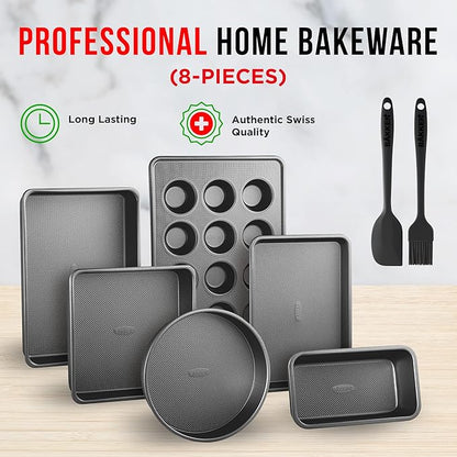 Bakeware Set – 8 Piece – Non-Stick Professional Home Bakeware – Multi Sized Baking Pan Set - Muffin Pan, Loaf Pan and More – Black - Image 3