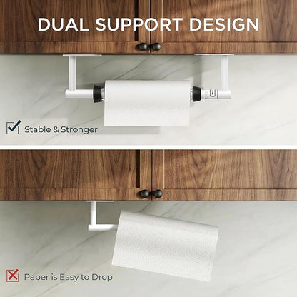 FORIOUS Paper Towel Holder Under Cabinet, One Hand Operable with Ratchet System for Easy Tear, No Drill Adhesive or Drill Wall Mount, 304 Stainless Steel for Kitchen Bathroom RV Garage, White - Image 7