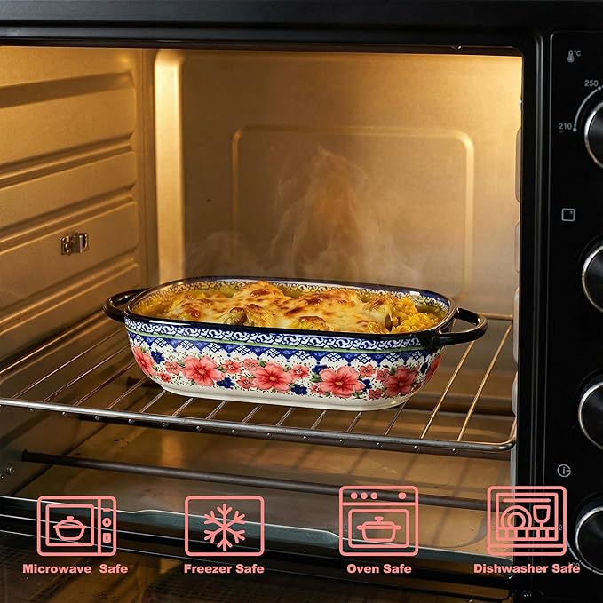 Ceramic Casserole Dishes for Oven, Hand-painted Polish Pottery Baking Dish Set of 2, 0.8QT / 2QT Porcelain Casserole Dishes with Handles, Baking Pan Lasagna Pan, Gift for Family/Friend (Red) - Image 5