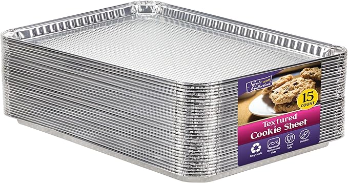 Aluminum Pans Half Size Textured Cookie Sheet 15 Count Durable Nonstick Baking Sheets 15.87" x 11" - Sheet Pan, Baking Tray, Cookie Sheets, Foil pans, Foil trays, Sheet Baking Pans by NicoleHomeCollection