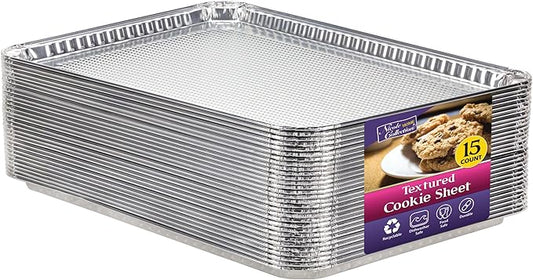 Aluminum Pans Half Size Textured Cookie Sheet 15 Count Durable Nonstick Baking Sheets 15.87" x 11" - Sheet Pan, Baking Tray, Cookie Sheets, Foil pans, Foil trays, Sheet Baking Pans by NicoleHomeCollection