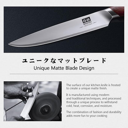 SHAN ZU 6 Inch Chef Knife, Japanese 10Cr15MoV High Carbon Stainless Steel Kitchen Knife, Multipurpose Ultra Sharp Kitchen Utility Knife with Ergonomic Pakkawood Handle - Image 6