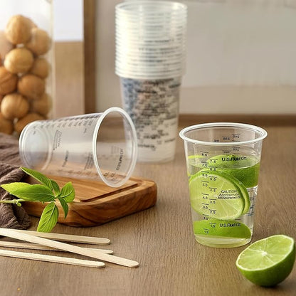 20pcs 8oz Graduated Clear Plastic Measuring Mixing Cups with 20pcs Wooden Stirring Sticks for Mixing Paint, Pigments, Epoxy Resins