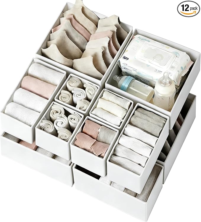 Criusia Drawer Organizer Clothes 12 Pack - Fabric Closet Organizers and Storage for Nursery Organization - Dresser Drawer Dividers for Baby Clothes/Socks/Underwear/Bras - College Dorm Room Essentials by Criusia