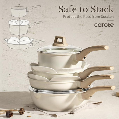 CAROTE ICE 35pcs Pots and Pans Set, Nonstick Cookware Sets, White Granite Induction Cookware with Kitchen Knife Set - Image 7