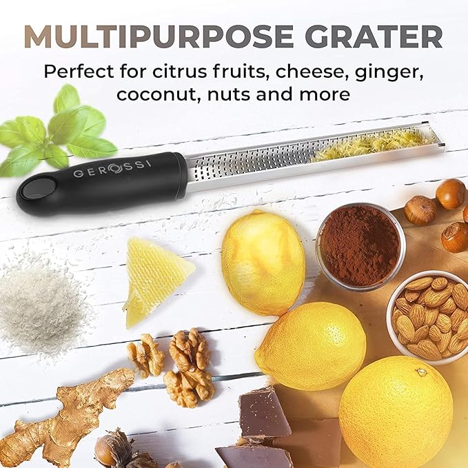 Stainless Steel Cheese Grater & Lemon Zester w/Extra Sharp Blade - Perfect for Lemon, Parmesan, Garlic, Chocolate - Spice Up any Dish in Seconds w/Your Premium Citrus Hand Grater with Handle - Black - Image 5