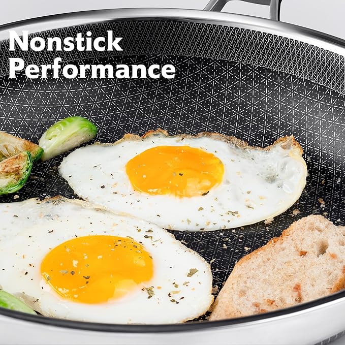 SNOWCLAD 3 Piece Hybrid Nonstick Pans Set, 8+10+12 Inch Nonstick Frying Pans Set, Stainless Steel Skillet, Dishwasher, Induction, Oven & Broiler Safe, PFOA Free Kitchen Cookware Set