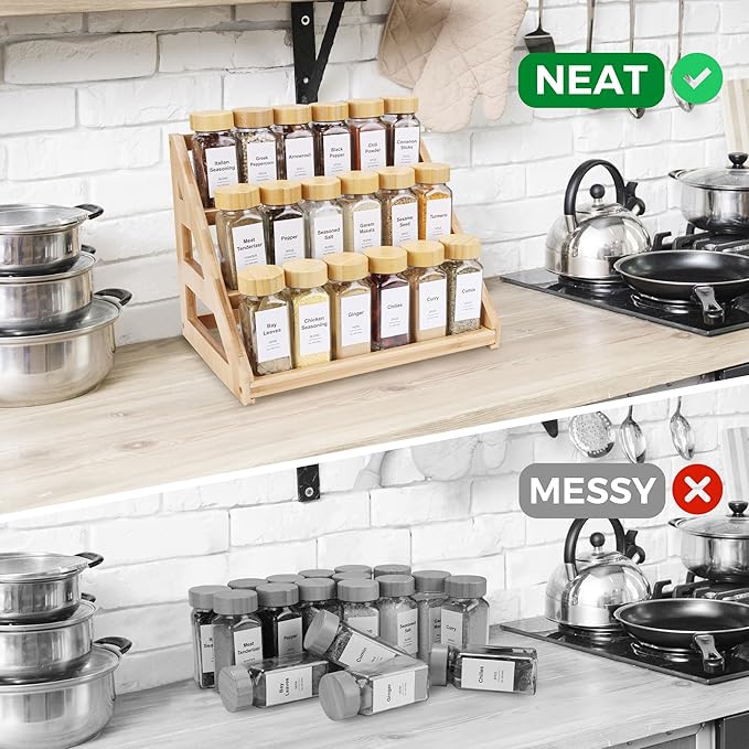 Spice Rack, Spice Organizer -3 Tier Bamboo Spice Racks, Solution for Spice Storage in Kitchens, Countertops，Storage Rooms and Other Places - Image 4