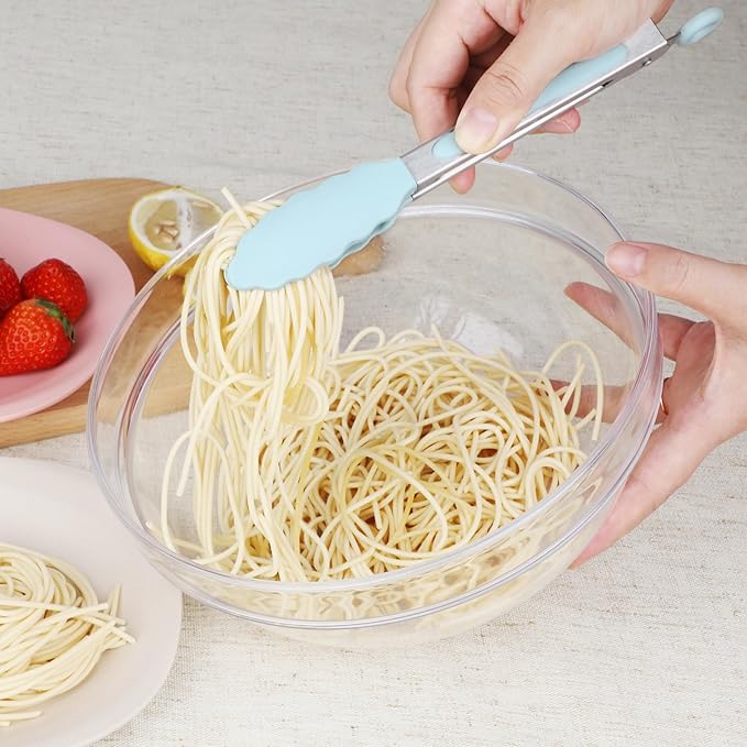 Hotec Mini Silicone Kitchen Tongs for Cooking - 7-Inch Small Serving Tongs with Silicone Tips, Set of 3 (Black,Grey,Light Blue) - Image 6