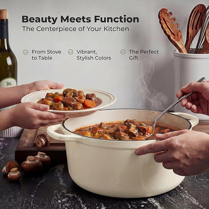 Zulay Kitchen 5 Quart Enameled Cast Iron Dutch Oven Pot with Lid – Premium Durability & Oven Safe up to 500°F – Heavy Duty Cookware Perfect for Bread Baking, Stews, Braising & Roasting – Ivory - Image 7