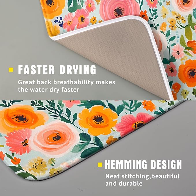 Spiral Flower Dish Drying Pad - Spring Bold Floral Printd Kitchen Countertop Cloth Pad for Home Decorative - Image 3