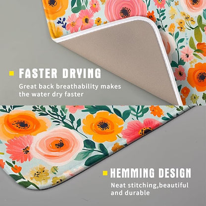 Spiral Flower Dish Drying Pad - Spring Bold Floral Printd Kitchen Countertop Cloth Pad for Home Decorative - Image 3