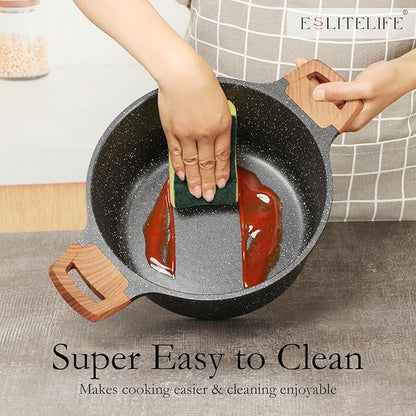 ESLITE LIFE Nonstick Stock Pot with Lid, 5 Quart Granite Casserole Large Soup Pot Pasta Cooking Pot, Induction Compatible, PTFE & PFOA Free, Black - Image 7