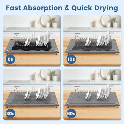Zinovo 5pcs Stone Dish Drying Mats for Kitchen Counter,Quick Dry Water-Absorbent Diatomaceous Stone,Heat Resistant,Non-slip Bracket, Faucet Mat For Bathroom /Sink/Washbasin,For Cups /Bottles,Gray