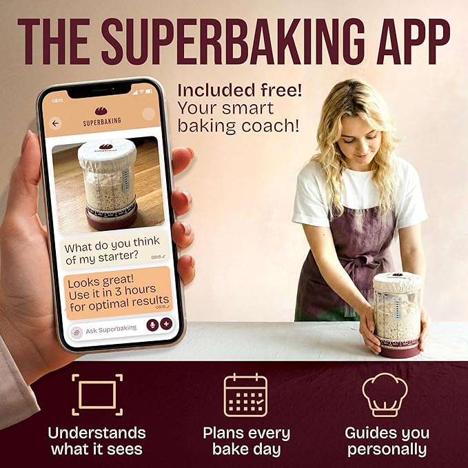 Superbaking Sourdough Starter Kit, 9" Splinter-Free Banneton Bread Proofing Basket Set with Non-Stick Silicone Dough Sling & Glass Starter Jar Kit, Sourdough Bread Baking Supplies, Sourdough Tools - Image 4