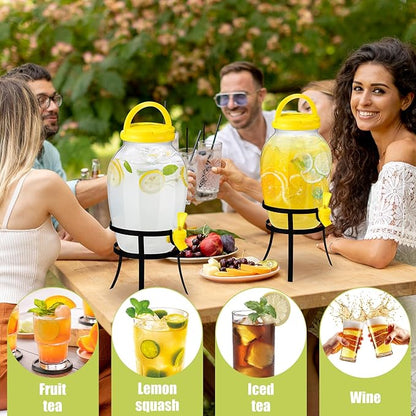 Havawish 2 Pack Drink Beverage Dispenser with Stand for Parties 1.16 Gallon Plastic Water Lemonade Juice Dispenser with Spigot and Lid for Countertop Weddings (Yellow)