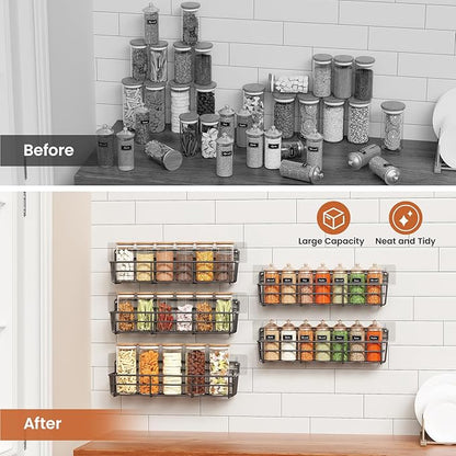 Mystozer 5 Pack Spice Rack Seasoning Organizer Wall Mount, Screw or Adhesive Hanging Shelf Basket Spice Organizer Shelf for Kitchen, Black - Image 5