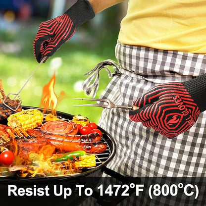 QUWIN BBQ Gloves, BBQ Accessories 1472℉ Extreme Heat Resistant, Grilling Gloves Silicone Non-Slip Oven Mitts, Kitchen Gloves for BBQ, Grilling, Cooking, Baking-1 Pair 11inch, Red - Image 3