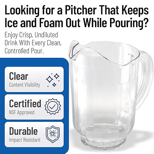 Carlisle FoodService Products Versapour Clear Pitcher Tall Pitcher for Restaurants, Catering, Kitchens, Plastic, 60 Ounces, Clear - Image 3