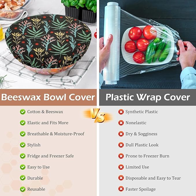 5-Size Reusable Beeswax Bowl Covers for Bread Proofing, Cotton Cloth Flexible Beeswax Wraps for Food Storage(Maple Leaves) - Image 7