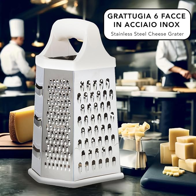 IPEA Stainless Steel 6-Sided Cheese Grater – 23 cm – Vertical Grater Six Blades with Ergonomic Handle for Grating Cheese, Vegetables, Lemon, Fruits Chocolate – Hexagonal Multi-Purpose - Image 2