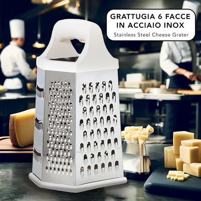 IPEA Stainless Steel 6-Sided Cheese Grater – 23 cm – Vertical Grater Six Blades with Ergonomic Handle for Grating Cheese, Vegetables, Lemon, Fruits Chocolate – Hexagonal Multi-Purpose - Image 2