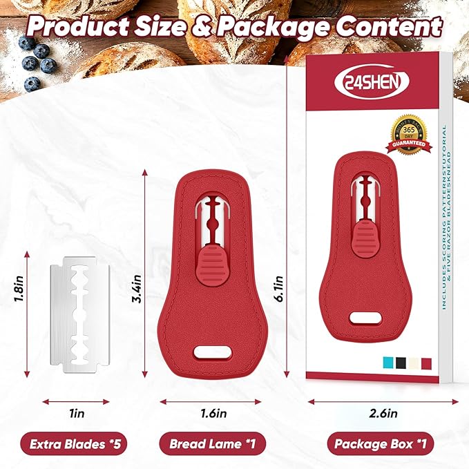 24SHEN Bread Lame, Sourdough Scoring Tool with Extractable & Magnetic, Sour Dough Tools Sourdough Cutter for Homemade Bread Making, Scoring Knife Include 5 Razor Blades-Red - Image 2
