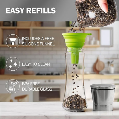 Home EC Premium Stainless Steel Sea Salt and Pepper Grinder Set of 2 - Adjustable Ceramic - Tall Glass Salt and Pepper Shakers - Kitchen Spice Mill W/Funnel & EBook - Image 5