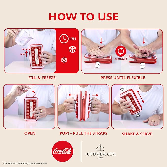 ICEBREAKER Nordic POP Ice Cube Tray With Lid and Coca-Cola® Design - NO SPILL Ice Cube Trays For Freezer - NO TOUCH Trays For Freezer With Lid - Make And Serve 18 Ice Cube Without Touching the Ice - Image 7