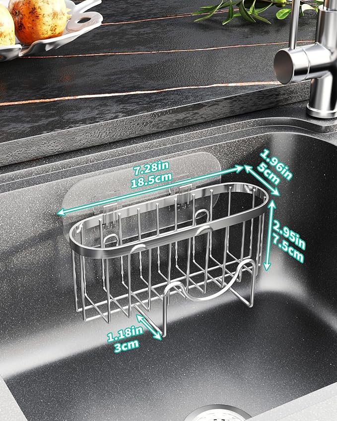 HapiRm Kitchen Sponge Holder for Sink - 2 Installation Methods Kitchen Sink Caddy Organizer with Unique M-Shaped, Rustproof Stainless Steel Sponge Caddy - Silver (Large) - Image 5