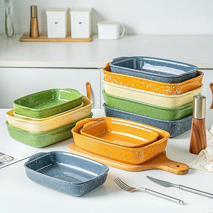Ceramic Bakeware Dish Set of 3, Rectangular Baking Casserole for Oven,High Heat Resistant,Lasagna Pan Deep with Handles,Handcraft Speckle Series (13.8''/12''/9.6''Grey) - Image 8