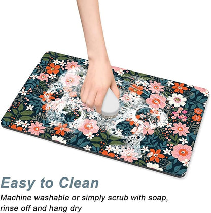 Rnivvi Coffee Mat, 12" x 19" Cute Coffee Bar Mats for Espresso Machine Station Accessories and Organizer, Hide Stain Rubber Backed Absorbent Dish Drying Pad for Kitchen Counter, Floral Cartoon - Image 5