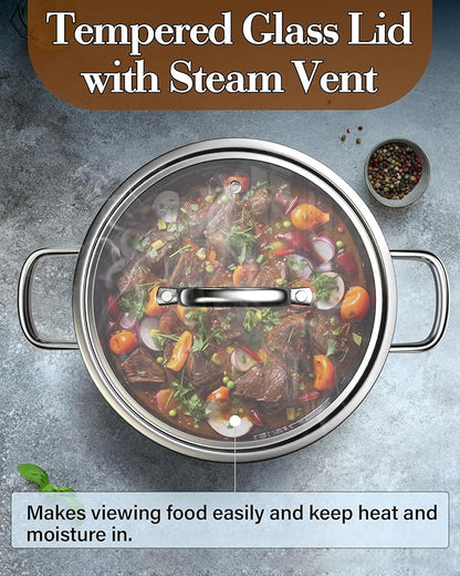 Cook N Home Stainless Steel Stockpot with Lid 4 Quart, Tri-Ply Clad Soup Pot, Induction Cooking pot, Silver