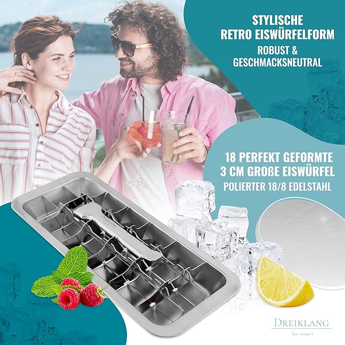 Stainless Steel Polished Ice Cube Tray for freezer with Lever Insert for Easy Release | Food-Safe & Durable Ice Cube Maker | Plastic-Free Large Ice Cube Tray