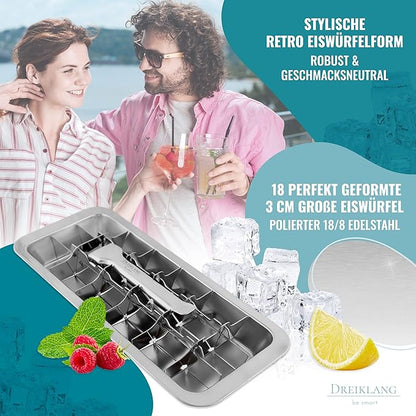 Stainless Steel Polished Ice Cube Tray for freezer with Lever Insert for Easy Release | Food-Safe & Durable Ice Cube Maker | Plastic-Free Large Ice Cube Tray