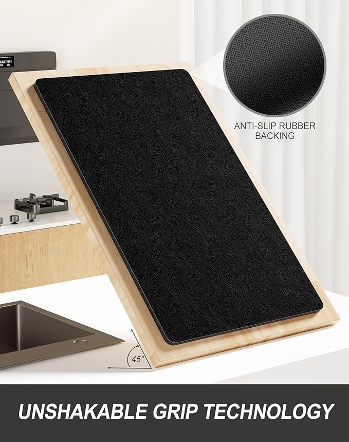 Rnivvi Dish Drying Mat for Kitchen Counter, XL 15 x 24" Super Absorbent Drainer Pad Easy Clean Dish Rack Pad, Non-Slip Heat Resistant Coffee Bar Mat for Coffee Machine Station Accessories Decor, Black - Image 5