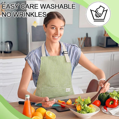 Janmercy 24 Pcs Aprons for Women Men with 2 Pockets Linen Cooking Kitchen Apron Adjustable Bib Chef Apron Bulk Aprons Unisex