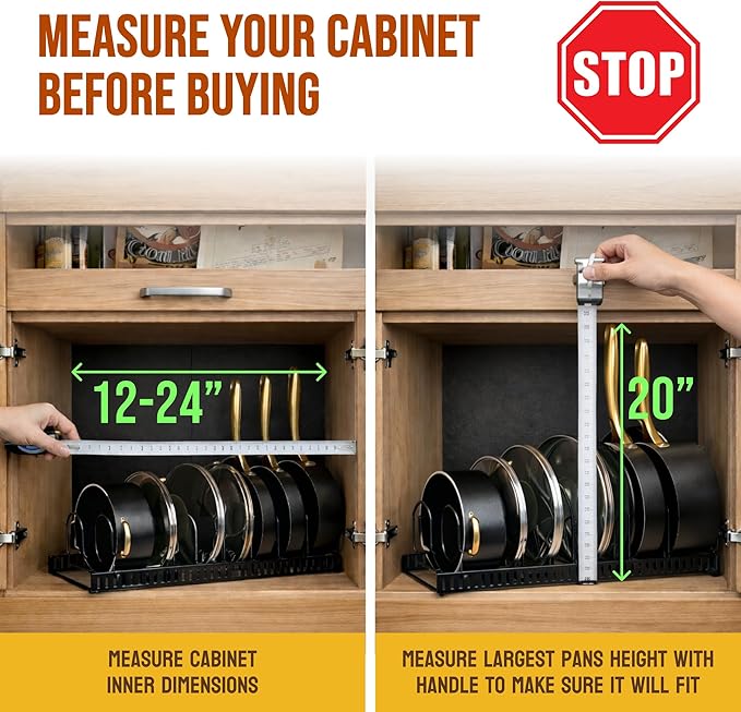 Norcalway Adjustable Bakeware Pots and Pans Organizer Under Cabinet,11 Dividers Cookie Sheet Baking Pan Pot Lid Organizers - Image 2