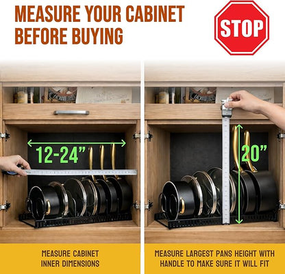 Norcalway Adjustable Bakeware Pots and Pans Organizer Under Cabinet,11 Dividers Cookie Sheet Baking Pan Pot Lid Organizers - Image 2