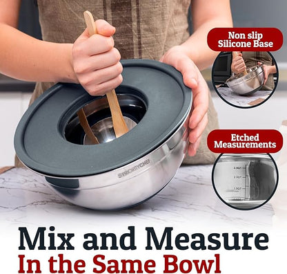 Priority Chef 6Pc Large Mixing Bowls With Lids Set with Non-Slip Bases, Stainless Steel Mixing Bowl Set, 6 Airtight Lids and 3 Graters, Grey - Image 3