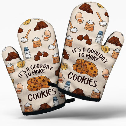 Funny Cookie Lovers Cooking and Baking BBQ Kitchen Gadgets with Heat Resistant Silicone Non-Slip, It's A Good Day to Make Cookies Oven Mitts Set of 2, Gifts for Bake Lover Bakers Hostess Mom Wife
