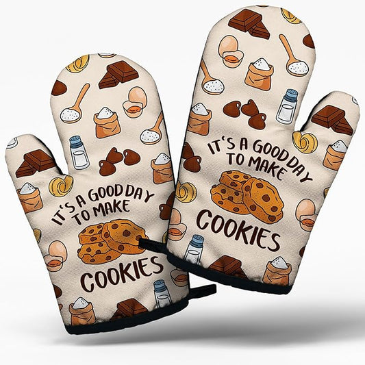 Funny Cookie Lovers Cooking and Baking BBQ Kitchen Gadgets with Heat Resistant Silicone Non-Slip, It's A Good Day to Make Cookies Oven Mitts Set of 2, Gifts for Bake Lover Bakers Hostess Mom Wife