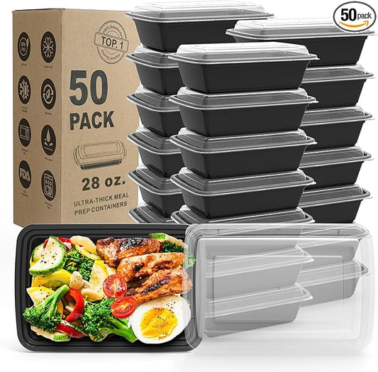 WGCC Meal Prep Containers - 50Pack 28OZ Food Containers With Lids, Disposable To Go, Stackable, Leakproof & Food Safe, Microwave, Freezer, Dishwasher Safe by WGCC