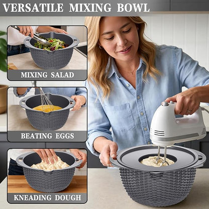 4-1 Colander with Lid Set - Rotatable Strainer With Bowl(Patented), Pasta Strainer with New Upgraded Graters, Strainer And Colanders, Fruit Cleaner, Veggie Wash, Apartment Kitchen Gadgets - Grey - Image 6