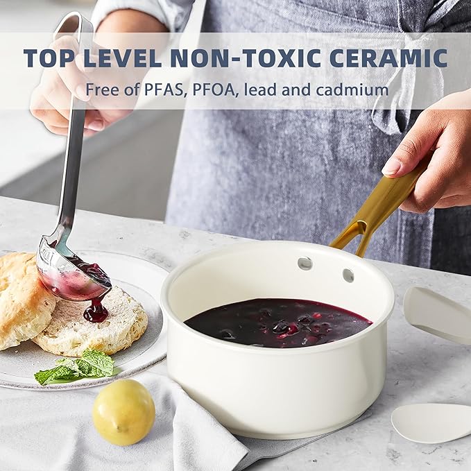 Pots and Pans Set Non Stick - VONIKI Ceramic Cookware Set with Cooking Utensils Set, Non Toxic Kitchen Cookware Sets Dutch Oven Pot with Lid Saucepan Set Sauté Pan Frying Pan Set for Cooking Gifts - Image 4