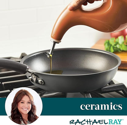 Rachael Ray 48466 Ceramic EVOO Oil and Vinegar Dispensing Bottle with Spout, 24 Ounce - Pumpkin Orange - Image 6