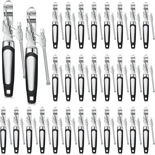 Gisafai 30 Pcs Can Opener Manual Bulk Smooth Edge with Sharp Blade and Soft Non Slip Grip Handle Heavy Duty Handheld Safety Can Opener, Black and Silver by Gisafai