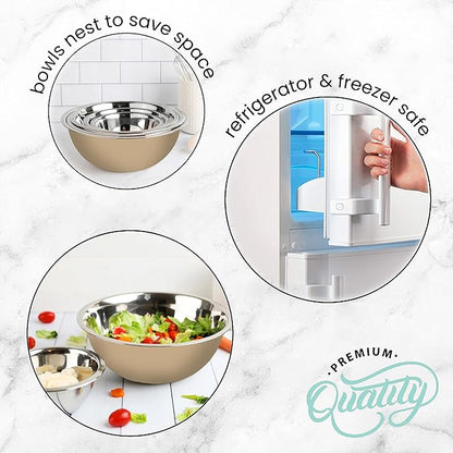 WHYSKO Meal Prep Stainless Steel Mixing Bowls Set, Home, Refrigerator, and Kitchen Food Storage Organizers | Ecofriendly, Reusable, Heavy Duty (Khaki) - Image 8